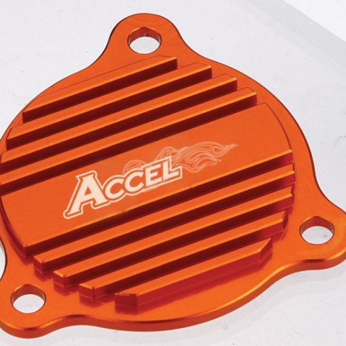 ACCEL KRYT OLEJOVÉHO ČERPADLA KTM EXC 350/400/450/500/530 ’08-’12, SXF350 ’11-’12 ORANŽOVÁ FARBA –