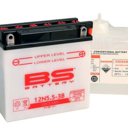 BS BATTERY BS BATÉRIA 12N5,5-3B (12N5,5-3B) 12V 5,5AH 138X61X131 ÚDRŽBA – ELEKTROLYT SAMOSTATNE (44A) (6) EU2019/1148