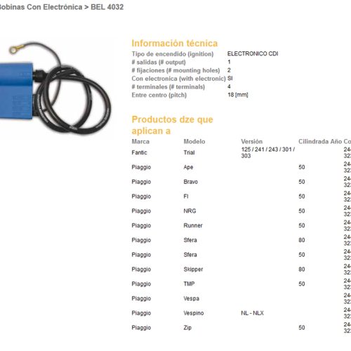 DZE ELEKTRYKA DZE COILMODULE PIAGGIO 50 BRAVO/NRG/RUNNER/SFERA/ZIP/FI/VESPA (OEM-32398112)