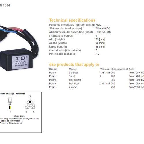 DZE ELEKTRYKA DZE ZAPAĽOVACÍ MODUL CDI POLARIS 250 ’89-’04, 400 SPORT ’96-’97