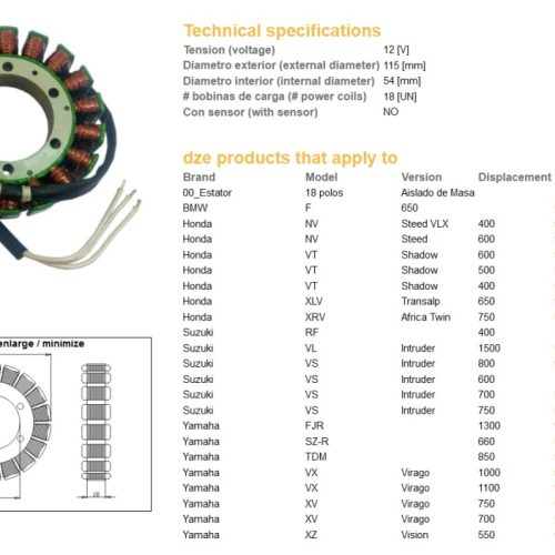 DZE ELEKTRYKA DZE ALTERNÁTOROVÁ CIEvka STATOR YAMAHA FJR 1300 ’01-11, TDM 850 ’91-01, XV 750 ’81-98, 1100 ’86-99, SUZUKI VL 1500 ’98-04, 507/VS/08000 VT 600 ’88-07, XL 650V ’00-06, XRV 750 ’90-00 – NAHRADÍ 2887-01