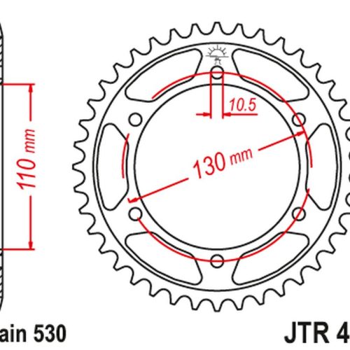 JT OZUBENÉ KOLESO ZADNÁ 241 48 YAMAHA R6 ’03-’10 (KONVERZIA NA 530) (24148JT) (REŤAZ 530) ČIERNA