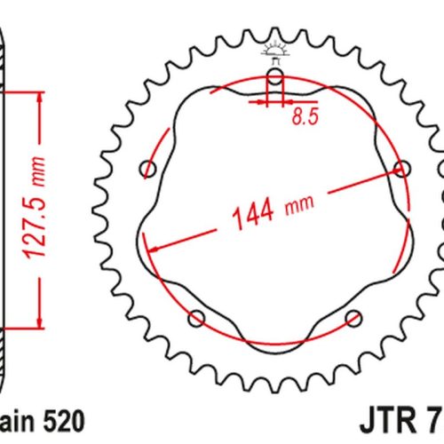 JT OZUBENÉ KOLESO ZADNÝ 4320M 38 DUCATI 950 HYPERMOTARD ’19-20, 800 MONSTER ’05-07, 748 BIPOSTO ’95-03, (POTREBUJE ADAPTÉR JTA750B) (4320M38JT) (REŤAZ 520)