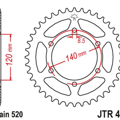 JT OZUBENÉ KOLESO ZADNÝ 475 42 KAWASAKI KL 250 ’79-05′, KV 250 ’85-86′ (47542JT) (REŤAZ520)