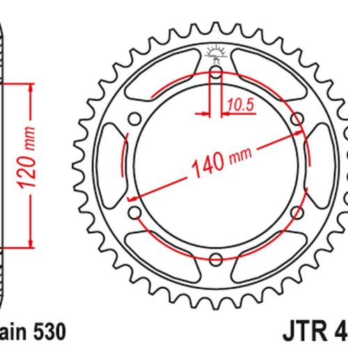 JT OZUBENÉ KOLESO ZADNÝ 498 44 KAWASAKI ZZR600 ’90-’92 (-1), SUZUKI GSXR 750 SRAD ’96-’97 (+1) (49844JT) (REŤAZ 530)