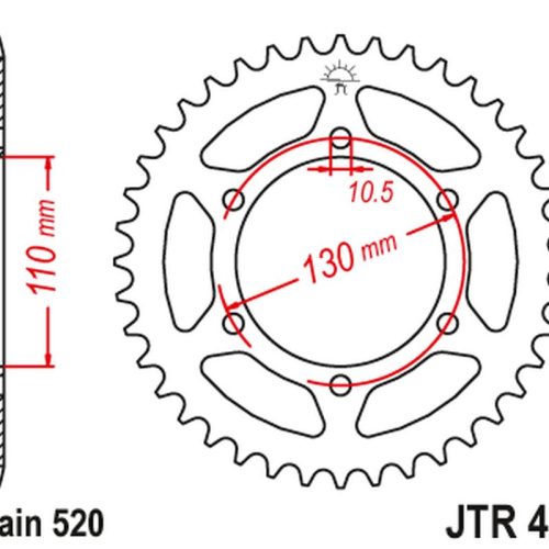 JT OZUBENÉ KOLESO ZADNÉ 504 47 KAWASAKI ZZR 250 (EX250)’90-’03 (50447JT) (REŤAZ 520) ČIERNA