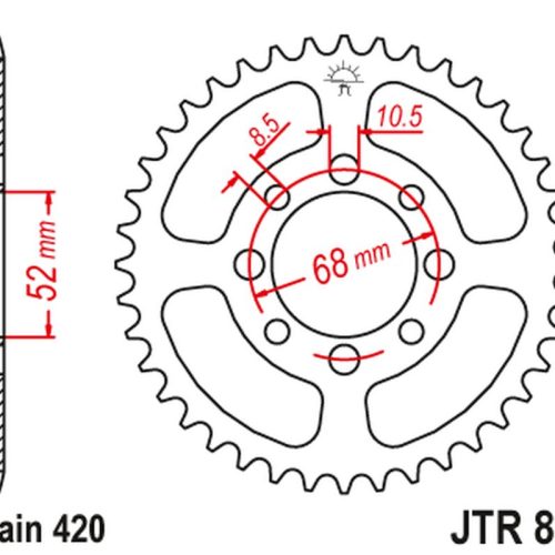 JT OZUBENÉ KOLESO ZADNÝ 801 31 SUZUKI PV 50′ 81-00, FR 70′ 75-87, FR 80, FM 50′ 80-98, RV 50′ 15-16, DRZ 110′ 03-05, KAWASAKI Z 125′ KLX 110 ’03-20, (80131JT) (REŤAZ 420)