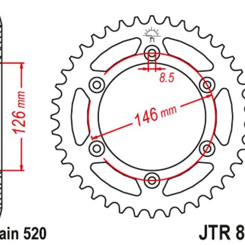 JT OZUBENÉ KOLESO ZADNÝ 808 46 HLINÍKOVÝ RACELITE SUZUKI RM/RMZ DR/DRZ (80846JTA) (REŤAZ.520) ČIERNA FARBA