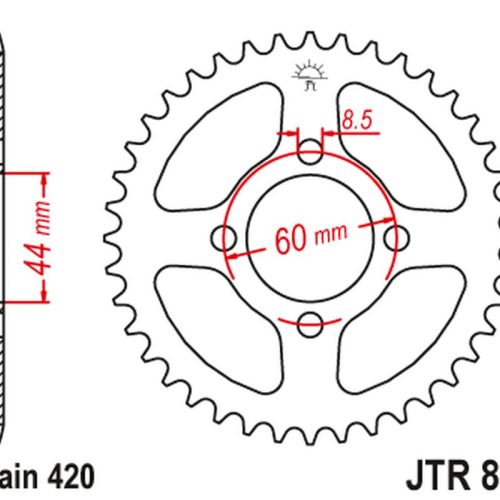 JT OZUBENÉ KOLESO ZADNÁ 832 42 YAMAHA DT 50M ’78-82, DT 50MX ‘-86, RD 50MX (83242JT) (REŤAZ 420)