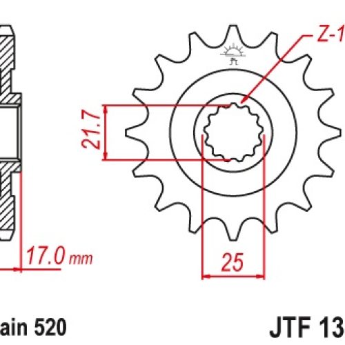 JT OZUBENÉ KOLESO PREDNÁ 2042 16 S GUMOU HONDA CB 500F/X ’13-’15, CBR 500R ’13-’15, NC 700 ’12-’14, CT/CTX 700 14 204216JTRB) (REŤAZ 520)