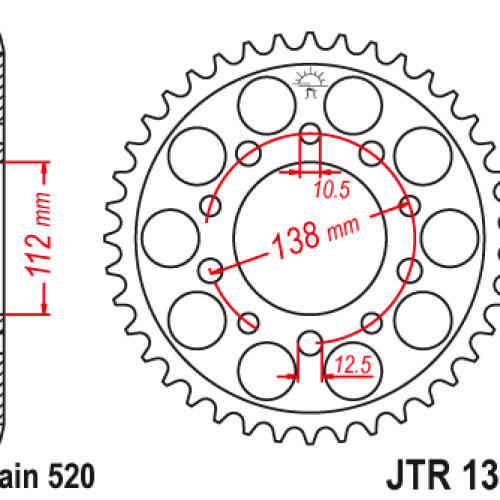 JT OZUBENÉ KOLESO ZADNÁ 4384 43 HONDA CBR 600 ’91-’98, CBR 600 ’11-’14, CBR 900 RR FIREBLADE ’93-’98 (JJTR1303.43) (REŤAZ 520)