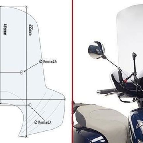 KAPPA SKLO KYMCO LIKE 125 (17-18) TRANSPARENTNÉ 49,5 x 65,5 cm – POTREBNÁ MONTÁŽ A6109AK