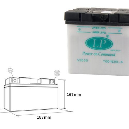 LANDPORT BATÉRIA Y60-N30L-A 12V 30AH 187X130X170 (G60N30LA) ÚDRŽBA – ELEKTROLYT SAMOSTATNÝ (2) EU2019/1148