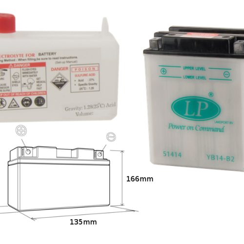 LANDPORT BATÉRIA YB14-B2 12V 14AH 135X91X167 ÚDRŽBA – ELEKTROLYT SAMOSTATNÝ (4) EU2019/1148