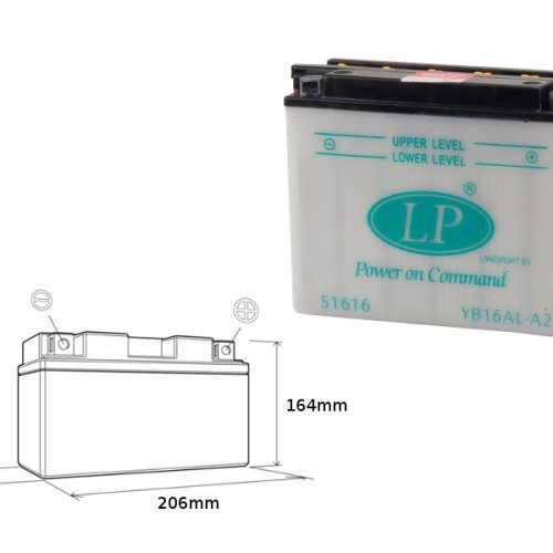 LANDPORT BATÉRIA YB16AL-A2 12V 16Ah 205x71x164 ÚDRŽBA – BEZ ELEKTROLYTU (5)