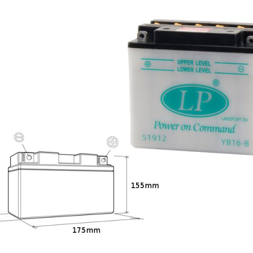 LANDPORT AKUMULÁTOR YB16B 12V 19AH 175X100X155 ÚDRŽBA – BEZ ELEKTROLYTU – VYRADENÝ Z PONUKY