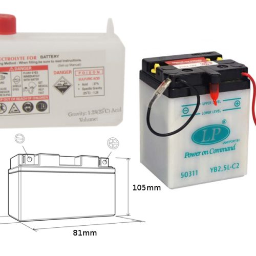 LANDPORT BATÉRIA YB2.5LC2 12V 81X71X106 (HONDA MTX80-HD06) ÚDRŽBA – ELEKTROLYT SAMOSTATNE (4) EU2019/1148