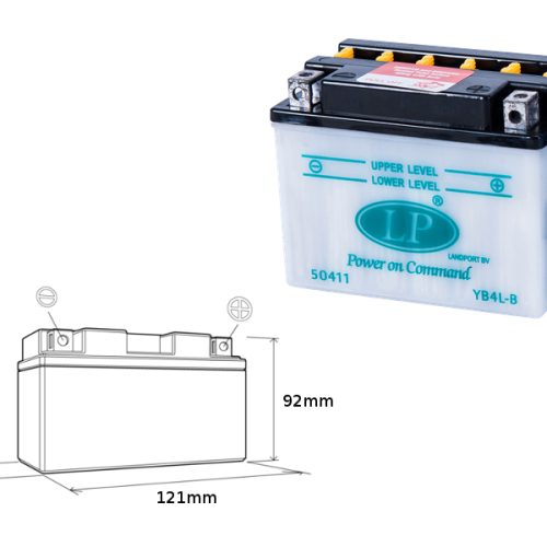 LANDPORT BATÉRIA YB4L-B 12V 4AH 121X71X93 (GB4LB) ÚDRŽBA – ELEKTROLYT SAMOSTATNÝ (4) EU2019/1148