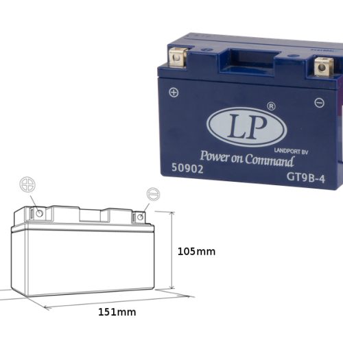 LANDPORT GÉLOVÁ BATÉRIA GT9B-4 12V 8AH 150X69X105 BEZÚDRŽBOVÁ – ZAPLAVENÁ (6)