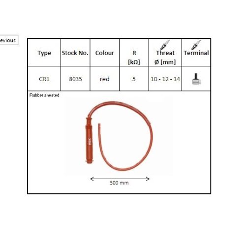 NGK GUMOVÁ ŠNÚRA PRIAMA NA SVIEČKY 50 CM FARBA ČERVENÁ (Č. 8035) VODEODOLNÁ (ZÁVIT 10,12,14MM) (5K OHM)