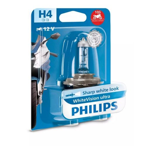 OSRAM ŽIAROVKA NA MOTOCYKL PHILIPS H4 12V 60/55 P43T WHITE VISION ULTRA MOTO (INTENZÍVNY BIELY EFEKT – ODOLNÁ VIBRÁCIÁM – SCHVÁLENIE)